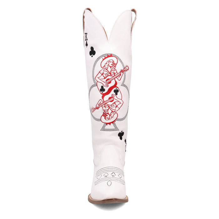 Dingo Womens King Of Clubs White Leather 16in Cowgirl Cowboy Boots