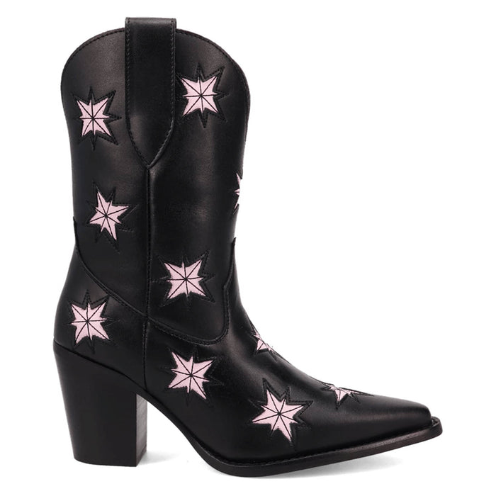 Dingo Womens Starburst Black Leather 9in Cowboy Boots
