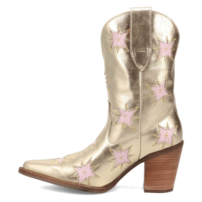 Dingo Womens Starburst Gold Leather 9in Cowboy Boots