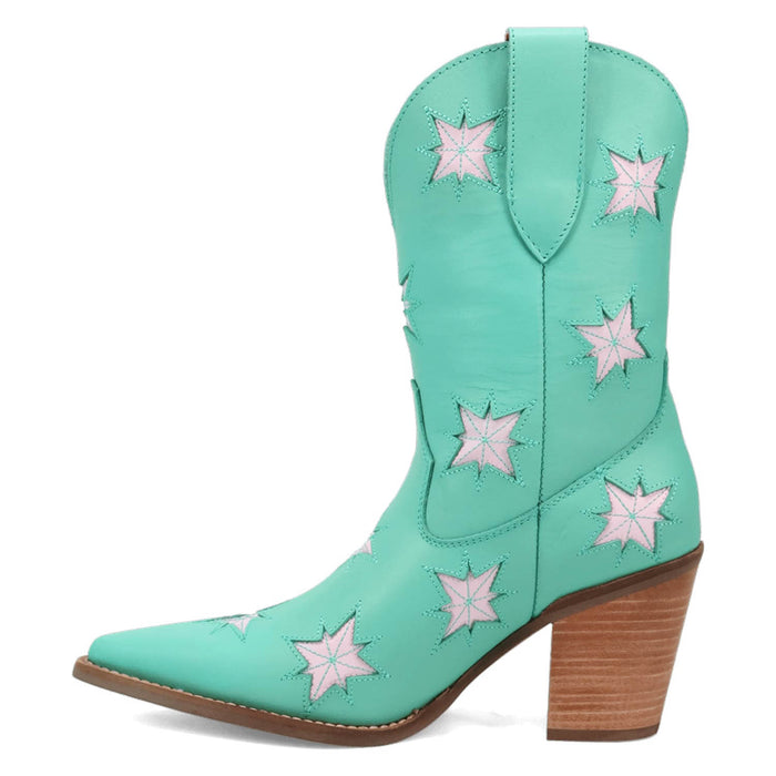 Dingo Womens Starburst Green Leather 9in Cowboy Boots