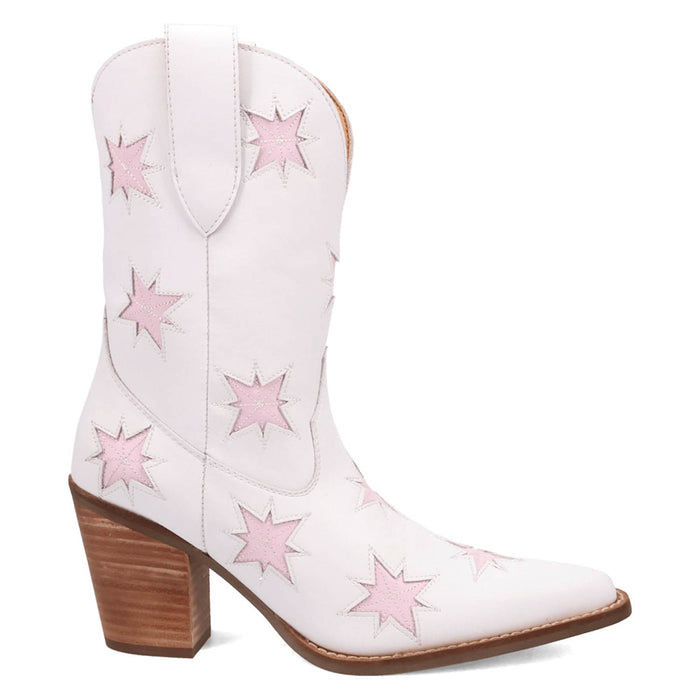 Dingo Womens Starburst White Leather 9in Cowboy Boots