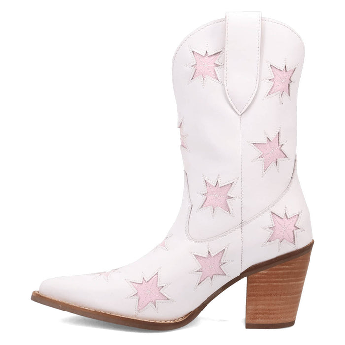 Dingo Womens Starburst White Leather 9in Cowboy Boots