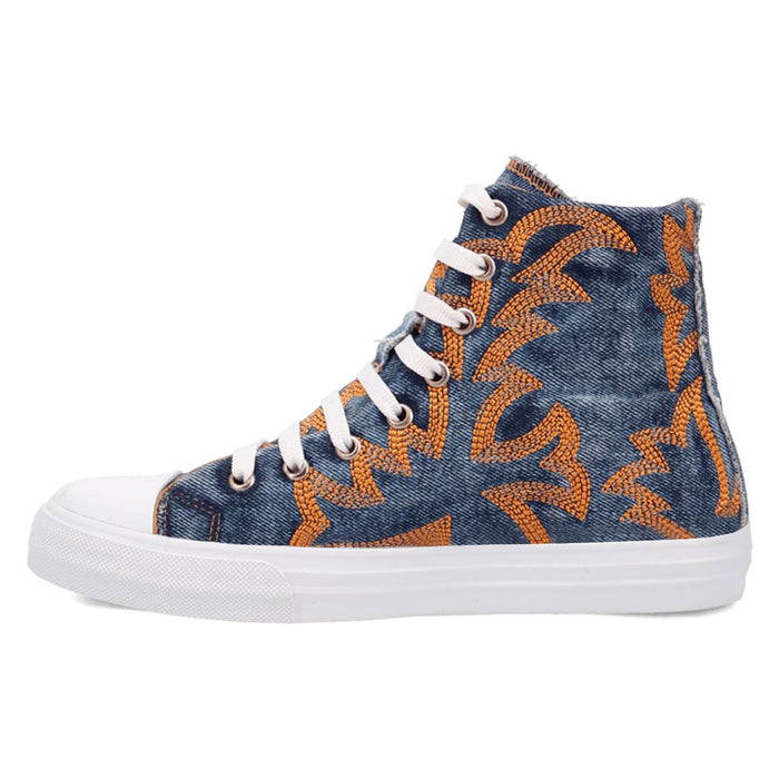 Dingo Womens Game Day Blue/Gold Denim High Top Sneakers Shoes