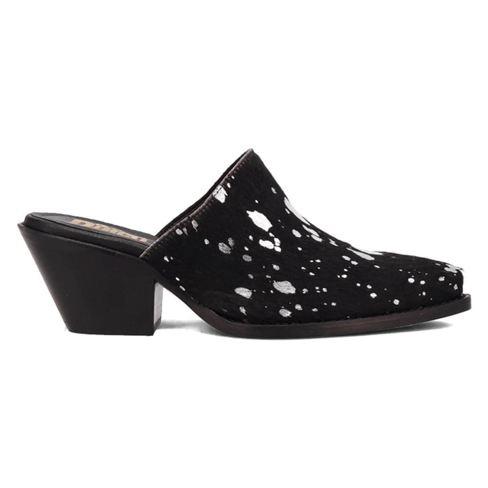 Dingo Womens Cash Cow Black Hair-on-Hide 2.5in Heel Mules Shoes