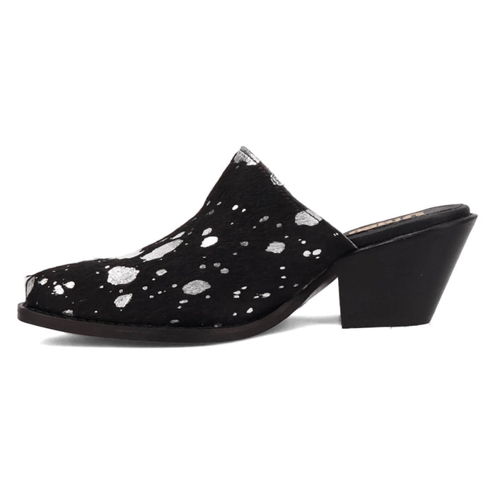 Dingo Womens Cash Cow Black Hair-on-Hide 2.5in Heel Mules Shoes