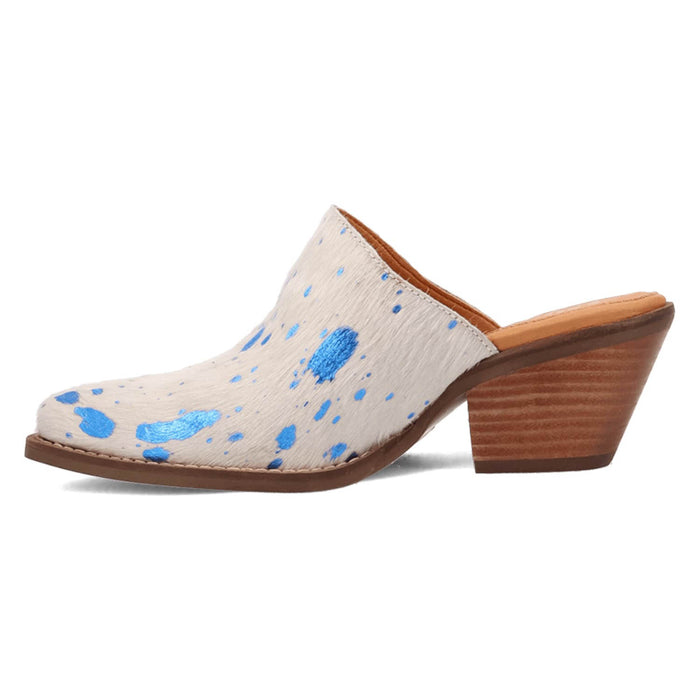 Dingo Womens Cash Cow Blue Hair-on-Hide 2.5in Heel Mules Shoes