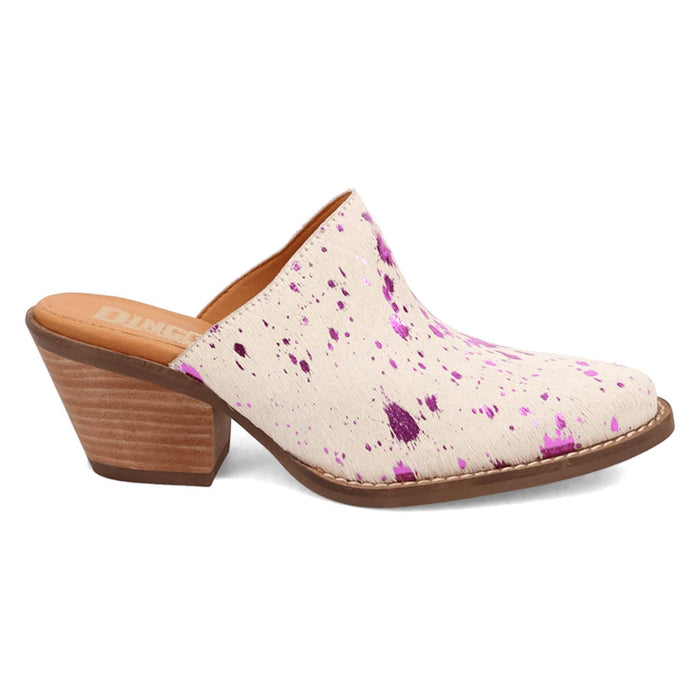 Dingo Womens Cash Cow Fuchsia Hair-on-Hide 2.5in Heel Mules Shoes