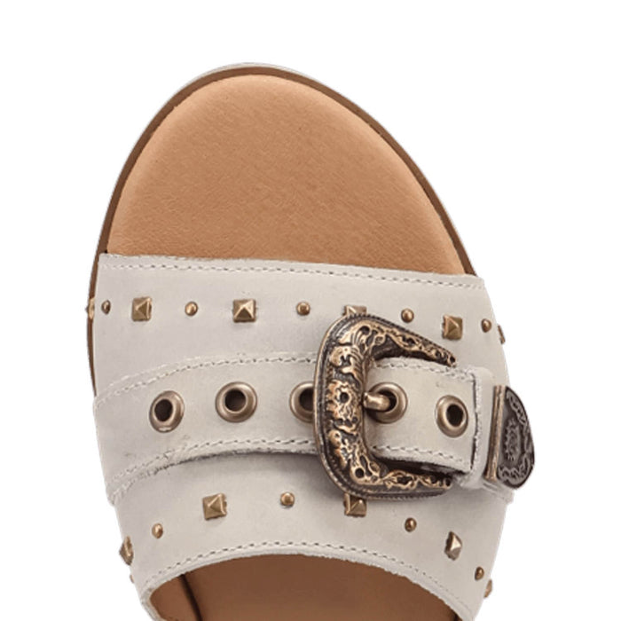 Dingo Womens Lariat White Leather Buckle Sandals Shoes