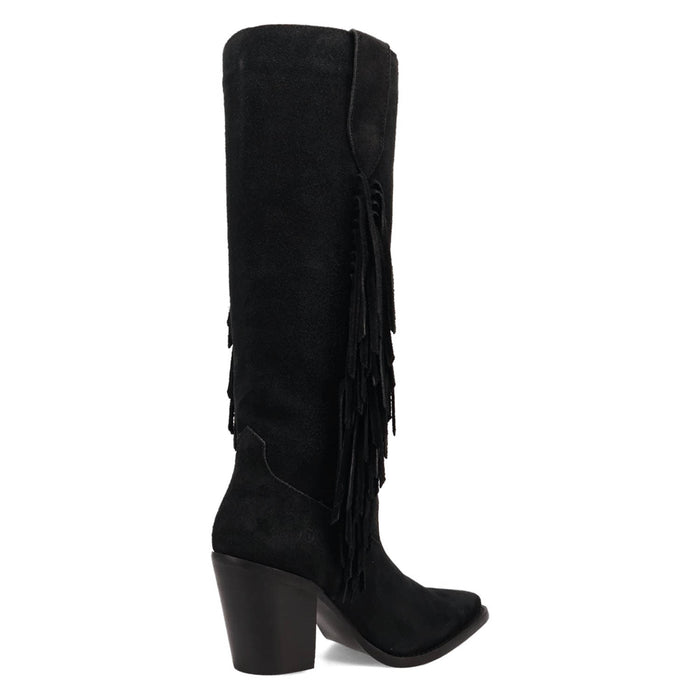Dingo Womens Twister Black Suede 16in Fringe Cowboy Boots