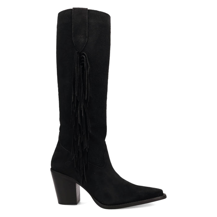 Dingo Womens Twister Black Suede 16in Fringe Cowboy Boots