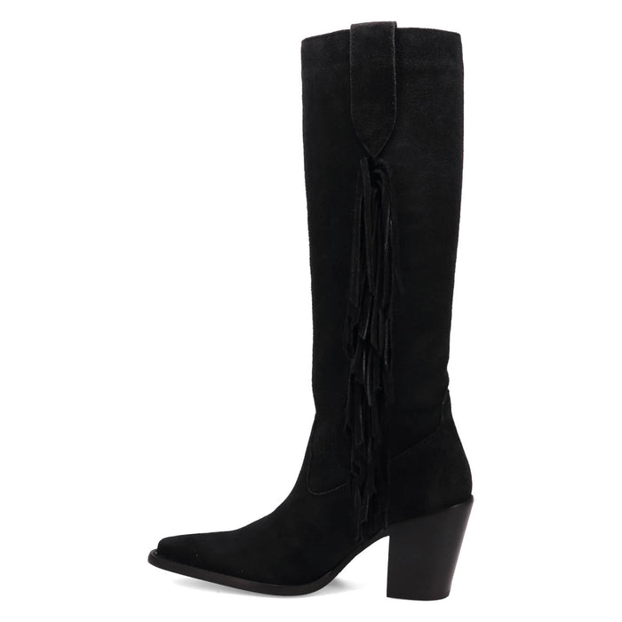 Dingo Womens Twister Black Suede 16in Fringe Cowboy Boots