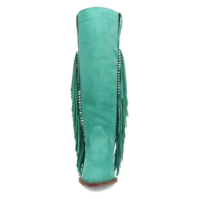 Dingo Womens Twister Green Suede 16in Fringe Cowboy Boots