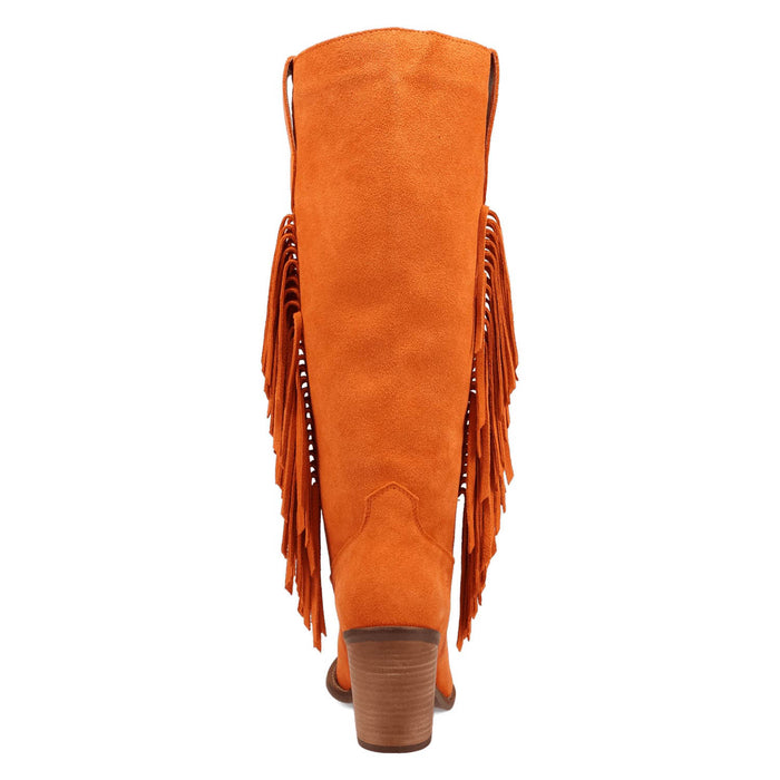 Dingo Womens Twister Orange Suede 16in Fringe Cowboy Boots