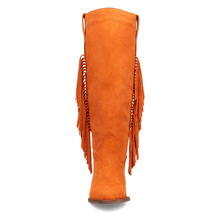 Dingo Womens Twister Orange Suede 16in Fringe Cowboy Boots