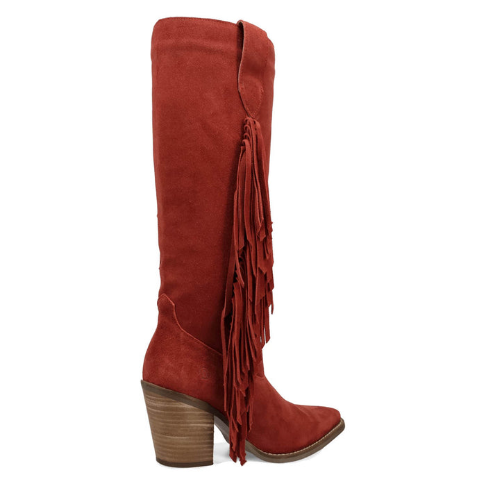 Dingo Womens Twister Red Suede 16in Fringe Cowboy Boots