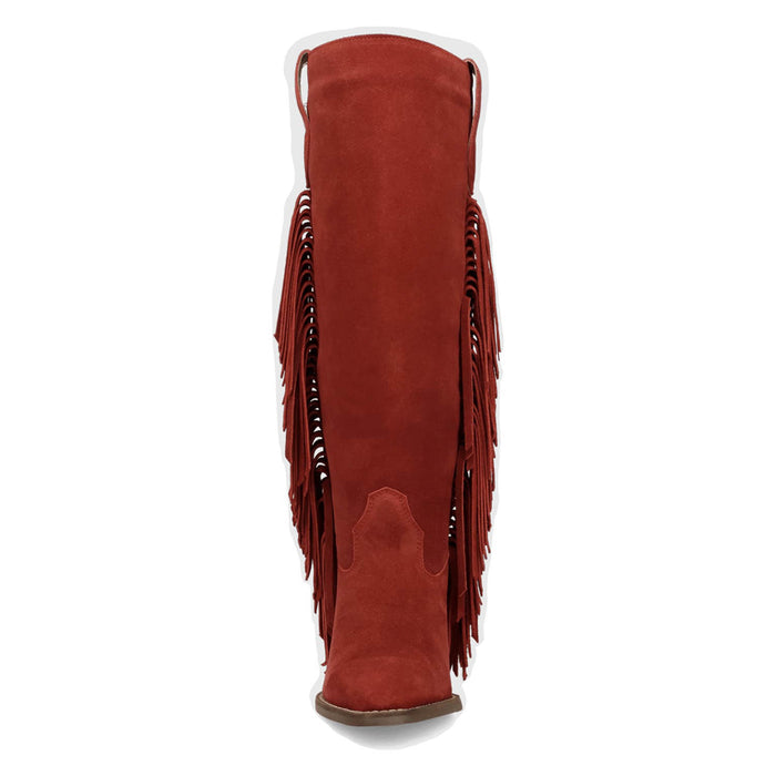 Dingo Womens Twister Red Suede 16in Fringe Cowboy Boots