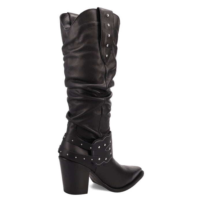 Dingo Womens Grit N Grace Black Leather 16in Stud Fashion Boots