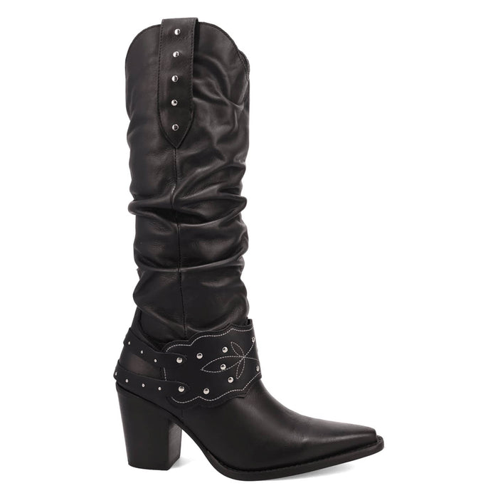 Dingo Womens Grit N Grace Black Leather 16in Stud Fashion Boots
