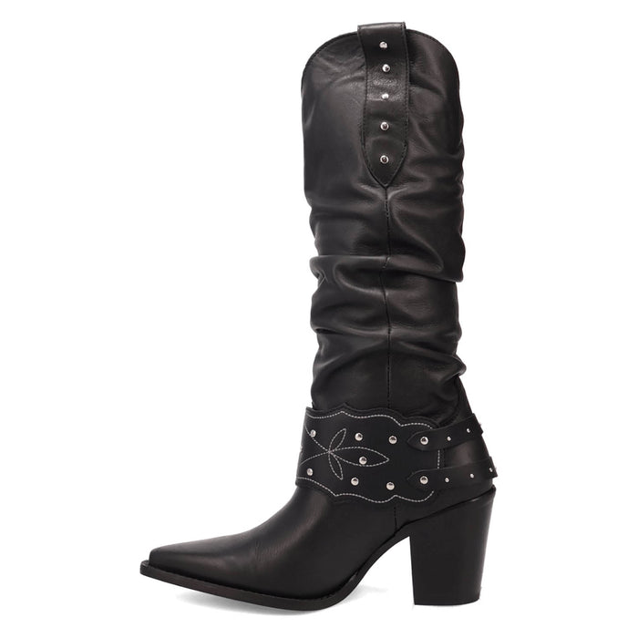 Dingo Womens Grit N Grace Black Leather 16in Stud Fashion Boots