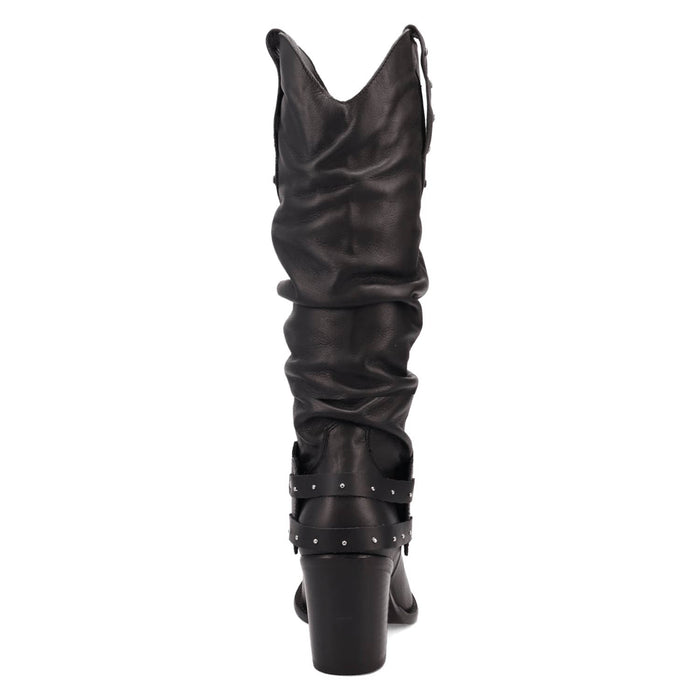 Dingo Womens Grit N Grace Black Leather 16in Stud Fashion Boots