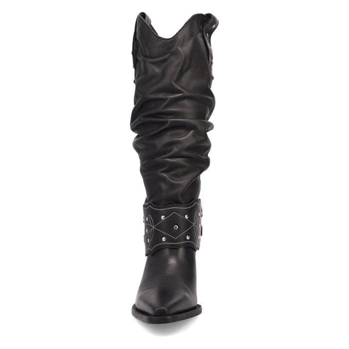 Dingo Womens Grit N Grace Black Leather 16in Stud Fashion Boots