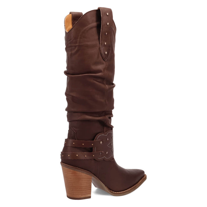 Dingo Womens Grit N Grace Brown Leather 16in Stud Fashion Boots