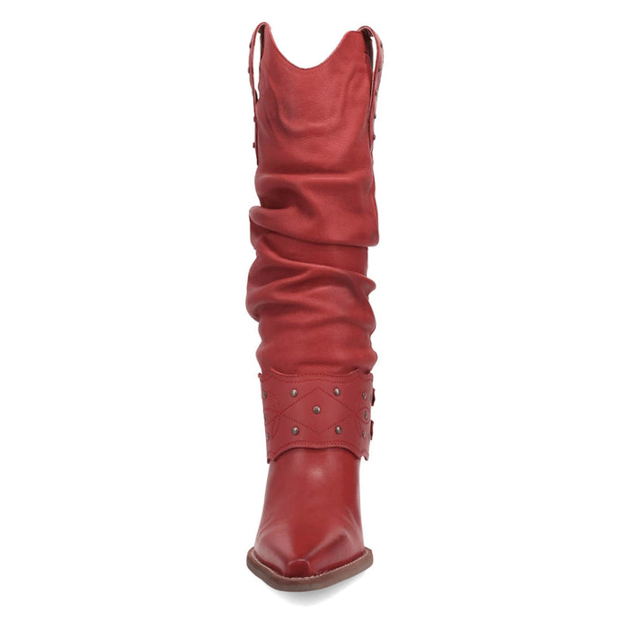 Dingo Womens Grit N Grace Red Leather 16in Stud Fashion Boots