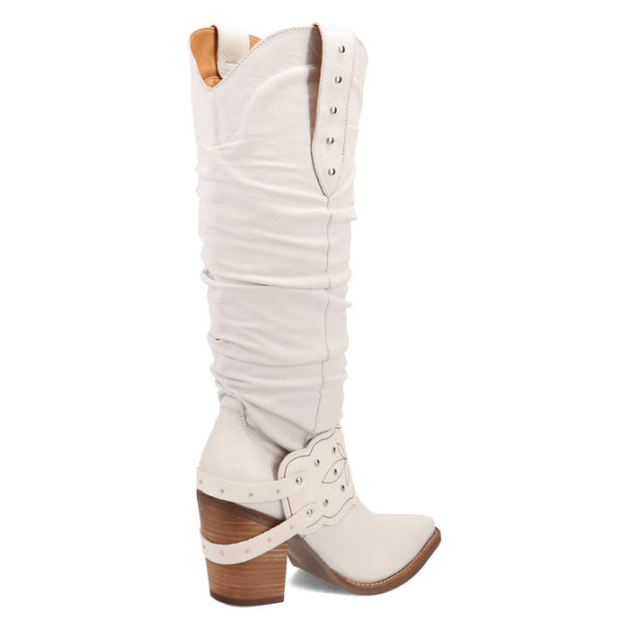Dingo Womens Grit N Grace White Leather 16in Stud Fashion Boots