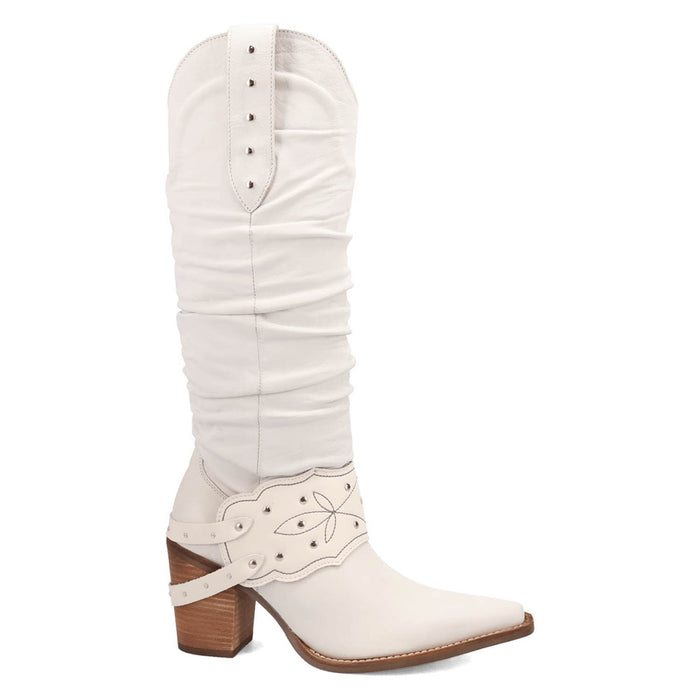 Dingo Womens Grit N Grace White Leather 16in Stud Fashion Boots