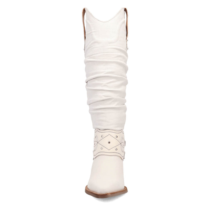 Dingo Womens Grit N Grace White Leather 16in Stud Fashion Boots
