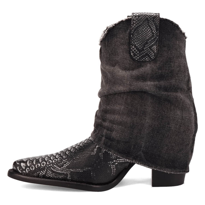 Dingo Womens Denim Dream Bootie Black Leather 7in Ankle Boots