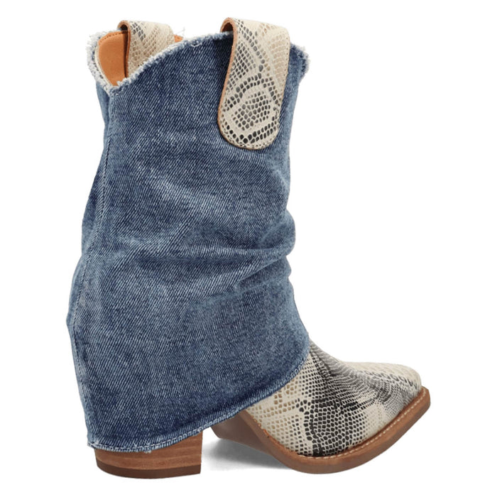 Dingo Womens Denim Dream Bootie Blue Leather 7in Ankle Boots