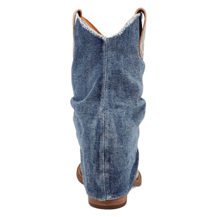 Dingo Womens Denim Dream Bootie Blue Leather 7in Ankle Boots