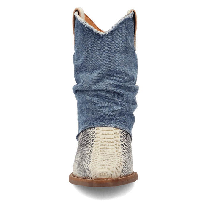 Dingo Womens Denim Dream Bootie Blue Leather 7in Ankle Boots