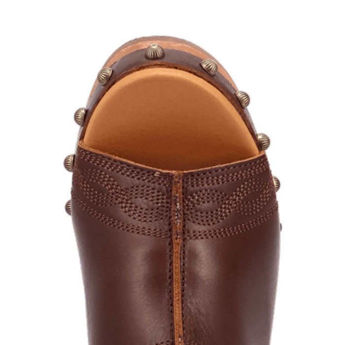 Dingo Womens Clover Wooden Brown Leather Stud Sandals Shoes