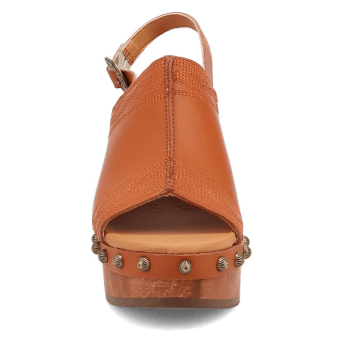 Dingo Womens Clover Wooden Russet Leather Stud Sandals Shoes