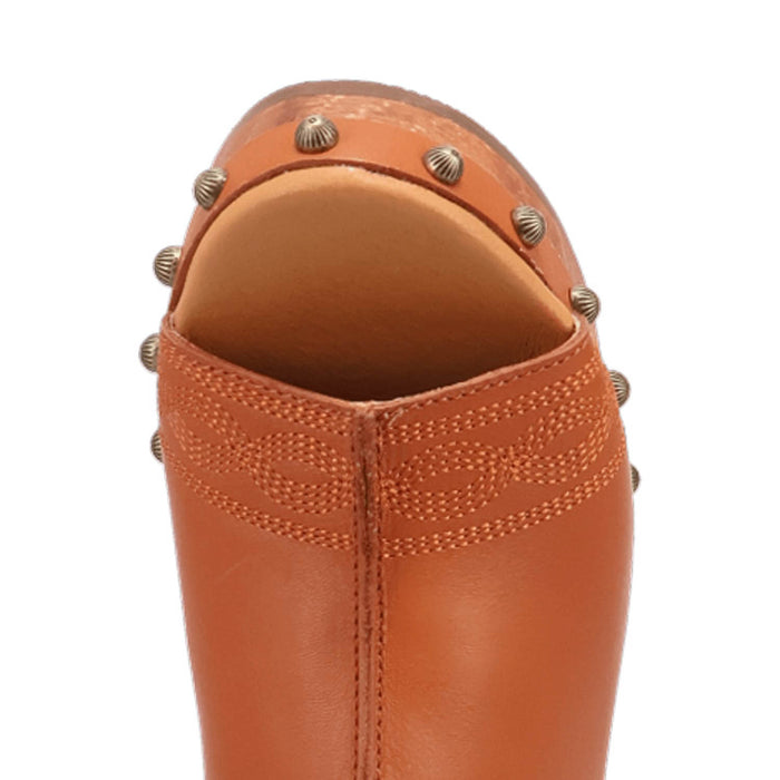 Dingo Womens Clover Wooden Russet Leather Stud Sandals Shoes
