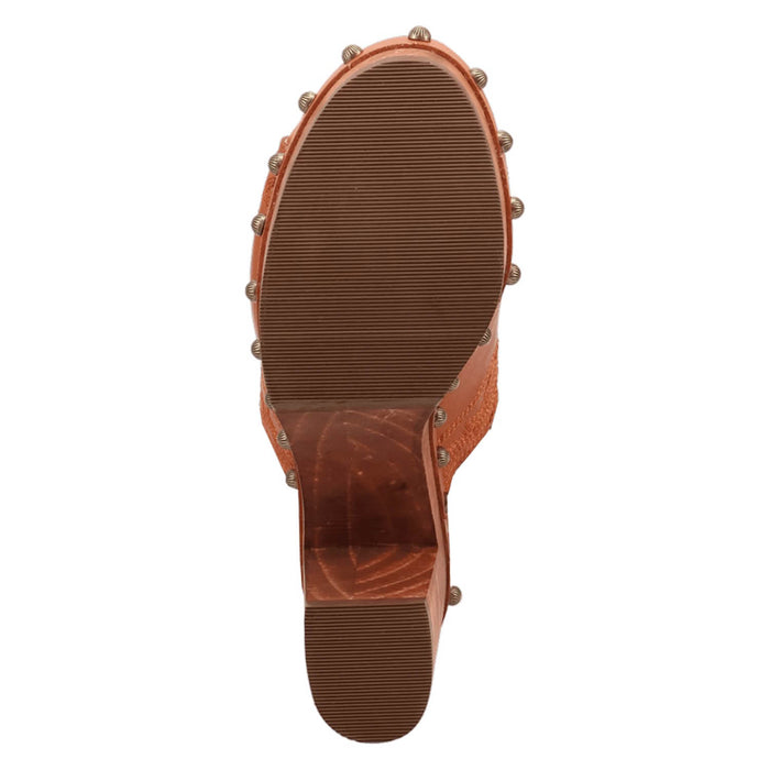 Dingo Womens Clover Wooden Russet Leather Stud Sandals Shoes