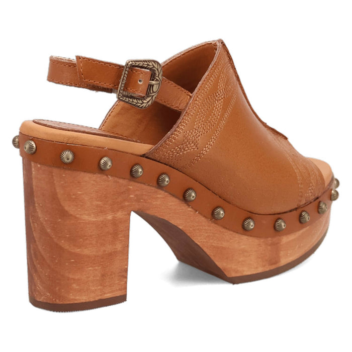 Dingo Womens Clover Wooden Tan Leather Stud Sandals Shoes