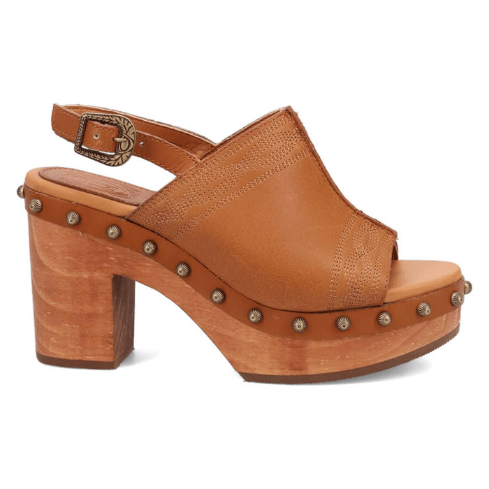 Dingo Womens Clover Wooden Tan Leather Stud Sandals Shoes