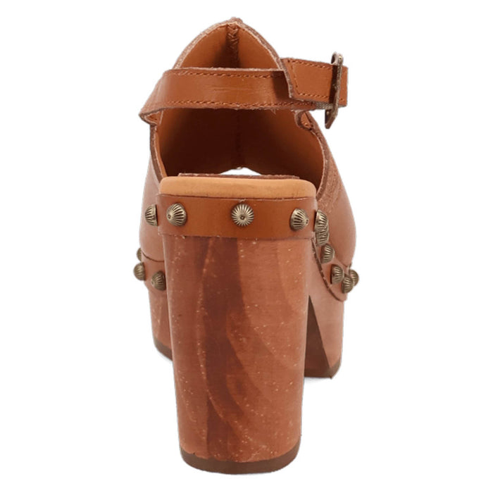 Dingo Womens Clover Wooden Tan Leather Stud Sandals Shoes