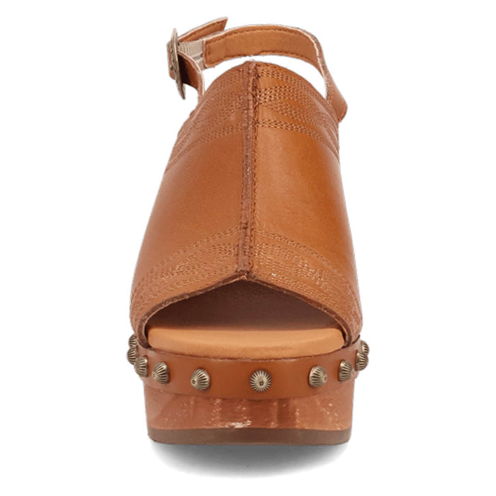 Dingo Womens Clover Wooden Tan Leather Stud Sandals Shoes