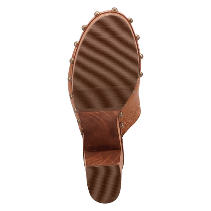 Dingo Womens Clover Wooden Tan Leather Stud Sandals Shoes