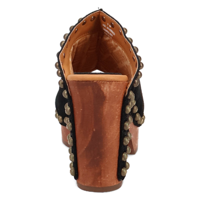 Dingo Womens Echo Wooden Black Leather Stud Sandals Shoes