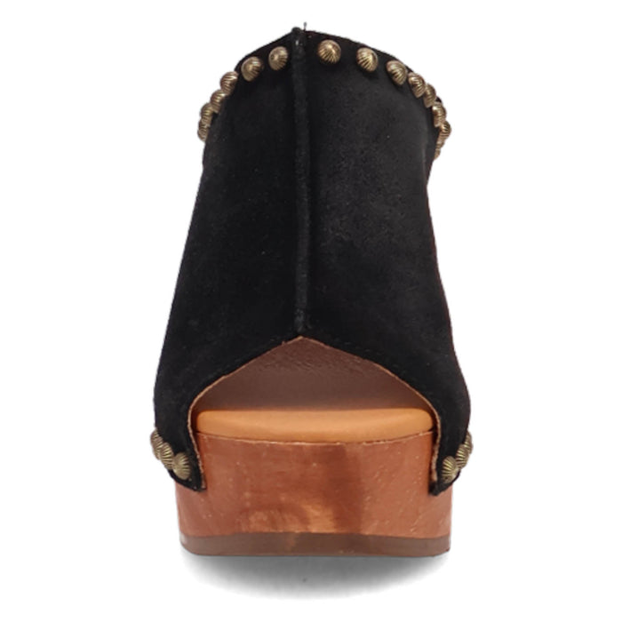 Dingo Womens Echo Wooden Black Leather Stud Sandals Shoes