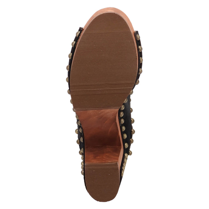 Dingo Womens Echo Wooden Black Leather Stud Sandals Shoes