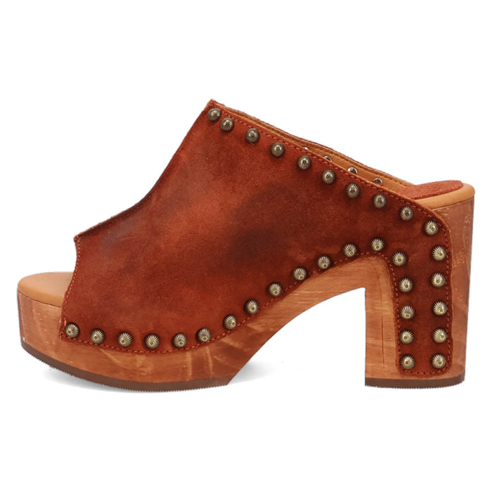 Dingo Womens Echo Wooden Russet Leather Stud Sandals Shoes