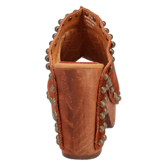 Dingo Womens Echo Wooden Russet Leather Stud Sandals Shoes