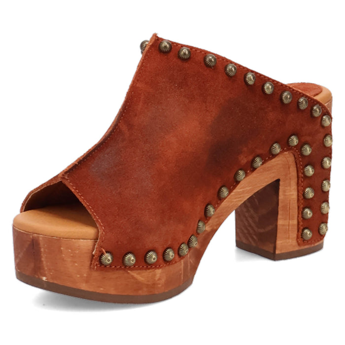 Dingo Womens Echo Wooden Russet Leather Stud Sandals Shoes