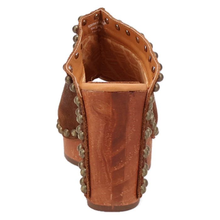 Dingo Womens Echo Wooden Brown Leather Stud Sandals Shoes